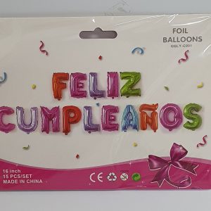GLOBO FRASE FELIZ CUMPLEAÑOS MULTICOLOR