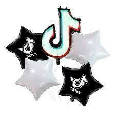GLOBOS SET TIK TOK ESTRELLAS NEGRAS Y BLANCAS